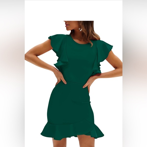 Women's Summer Mini Dress SHEIN Crewneck Ruffle Hem Flutter Sleeves - Picture 1 of 6